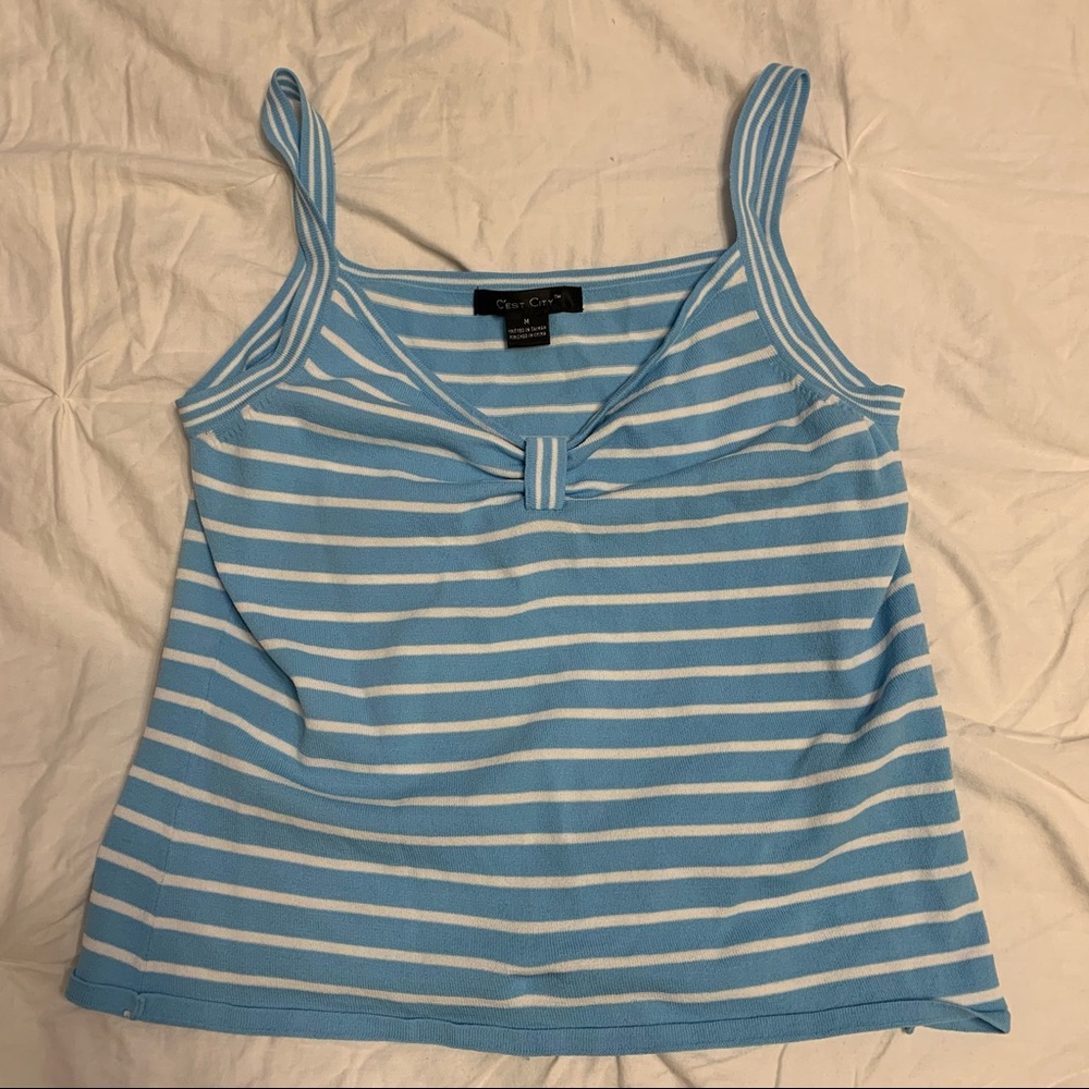 blue and white striped tank top